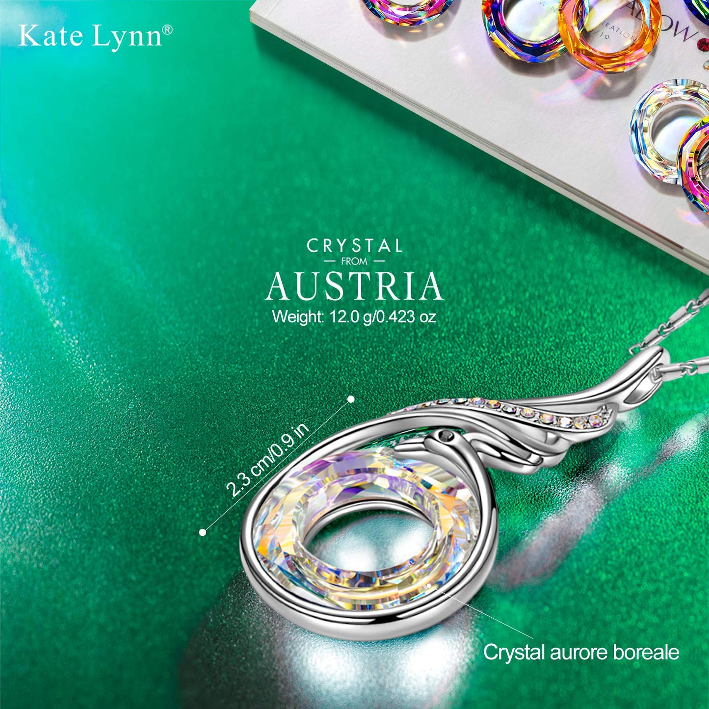 **Adorn**.                                     Kate Lynn "Rise From the Ashes Phoenix Necklace Made with Crystals from Austria, 18"+2" Necklace, Packaged with Jewelry Box, Birthday Gift for Women, Symbol of Luck and Renewal