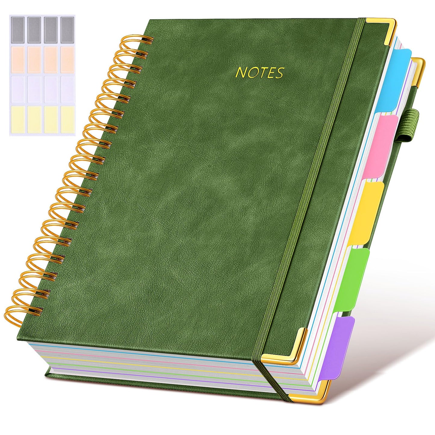 **Ink**.                                 Hardcover Spiral Notebook journal with Removable Dividers Tabs, 300 Pages Leather 5 Subject Notebook College Ruled, 100GMS A5 Notebooks for Work School Note taking,Lined Journal for Women,A5-Green
