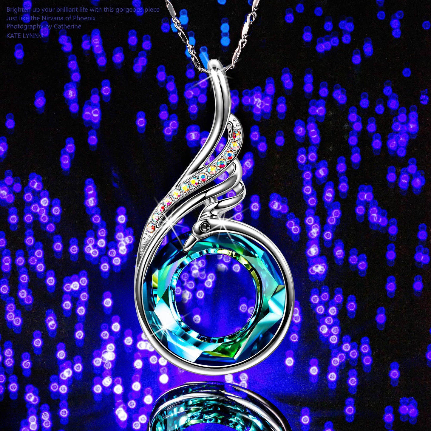 **Adorn**.                                     Kate Lynn "Rise From the Ashes Phoenix Necklace Made with Crystals from Austria, 18"+2" Necklace, Packaged with Jewelry Box, Birthday Gift for Women, Symbol of Luck and Renewal