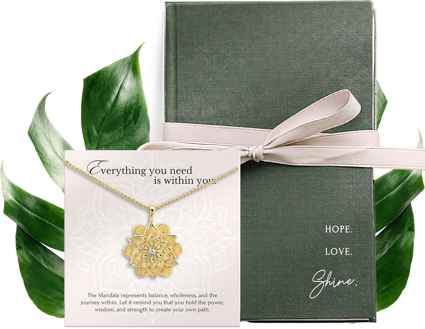 **Adorn**.                                   HOPE LOVE SHINE Mandala Necklace – “Everything You Need Is Within You” Engraved Pendant – Gold Spiritual Jewelry for Women, Self-Love Gift, Affirmation Necklace for Healing & Encouragement